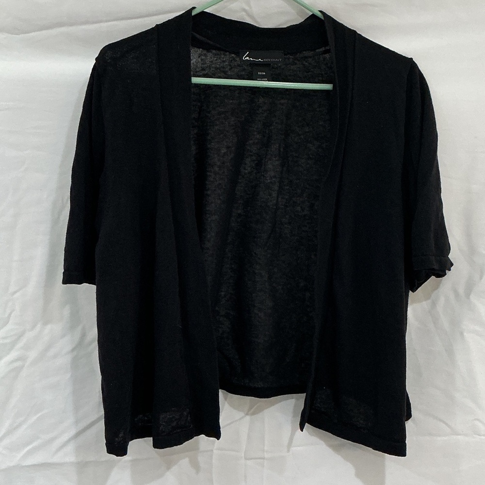 Lane Bryant Black Short-Sleeve Open Cardigan